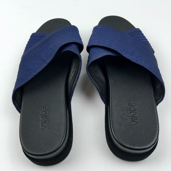 NEW VINCE Blue Cross Strap Sandal Slides Size 6.5 - Picture 4 of 8
